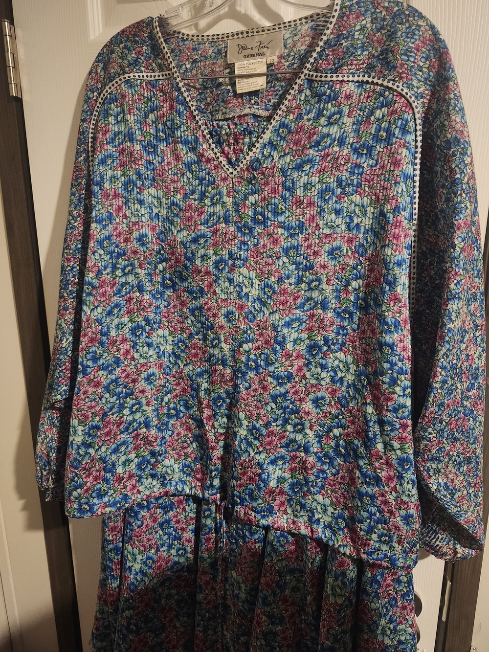 VINTAGE Floral Maxi Dress - Blue & Pink